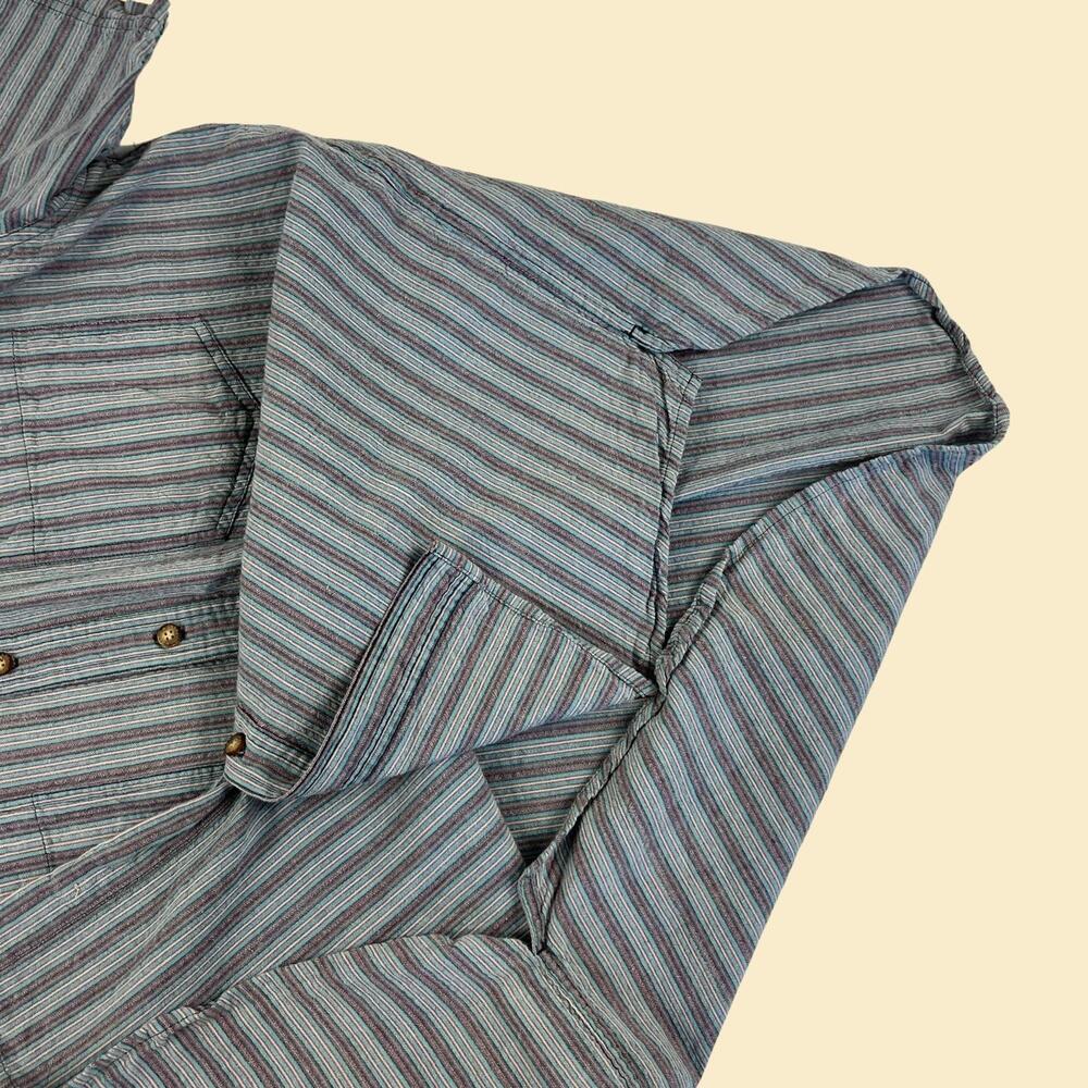 Vintage 1990s XL men's collarless shirt, purple/blue Basic Equipment Clothing Co - Picture 4 of 8